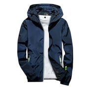 YLSDY Men's Lightweight Windbreaker Outdoor Sportswear Hooded Jacket Coats Quick Dry Breathable Thin Jackets with Zipper Pockets Solid Color Spring Autumn Blue XXL